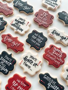 decorated cookies with different sayings on them