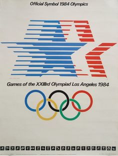 an official poster for the olympic games in los angeles, california on display at the museum