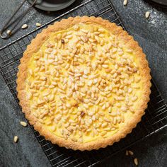 a pie sitting on top of a cooling rack