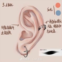 an ear is shown with chinese writing on the side and below it are two different types of ears