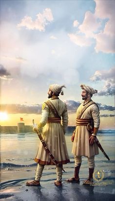 two men standing next to each other in front of the ocean with their backs turned