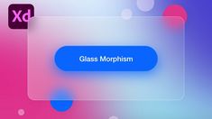 the glass morphiism logo is displayed on a pink and blue background with bubbles