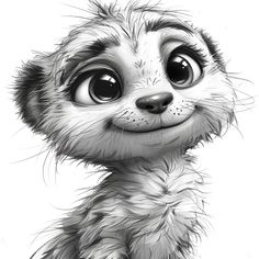 a drawing of a baby meerkat with big eyes and fluffy fur on it's head