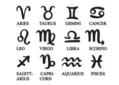 zodiac signs and their names in black ink on a white background stock photo - budget conscious