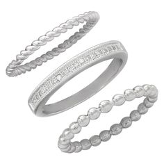 Women's Cubic Zirconia Band-Small Rope Band and Med Bead Band Silver Plated Stack Ring Set, Size: 7, Silver/Clear Classic Jewelry With Adjustable Decorative Band, Classic Adjustable Jewelry With Decorative Band, Classic Adjustable Stackable Rings With Decorative Band, Classic Adjustable Stackable Cubic Zirconia Rings, Adjustable Silver Stackable Rings With Diamond Accents, Adjustable Jewelry With Decorative Band, Double Band Ring, Double Band Rings, Kids Summer Fashion