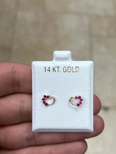 14k Solid Yellow Gold Cubic Zirconia Ruby Heart Stud Earrings Bolita Screwbacks, Great For Kids & Babies VVS1 Quality AAA Cubic Zirconia Size: 7x9 Backs : Screwbacks, Genuine 14k Backs Comes with beautiful 14k Card along with the earring This is Top Quality Item, GUARANTEED Free Shipping Within 24 Hours Of Payment Free Velvet Gift Pouch About OliviaVdesigns: Thanks for taking a look at OliviaVdesigns. Designs Been doing jewelry all my life. This is my specialty :) I'm a jewelry designer working Valentine's Day Round Heart Birthstone Earrings, 14k Gold Heart Earrings With Birthstone For Anniversary, 14k Gold Prong Set Earrings For Valentine's Day, 14k Gold Heart Earrings With Prong Setting, Designer Working, Ruby Heart, Ruby Birthstone, Baby Jewelry, Heart Stud Earrings