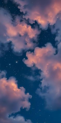 the night sky is filled with stars and clouds