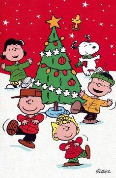 charlie brown christmas card with peanuts around the tree