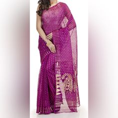 Dhakai Jamdani Purple Magenta Fall Pico Done No Blouse Purple Blouse Piece With Dupatta For Celebration, Celebration Purple Blouse Piece With Dupatta, Party Saree In Purple With Zari Weaving, Purple Saree With Zari Weaving For Party, Purple Cutdana Blouse Piece For Celebration, Purple Blouse Piece With Cutdana For Celebration, Purple Bollywood Blouse Piece For Celebration, Purple Party Saree With Zari Weaving, Bollywood Style Purple Blouse Piece For Celebrations