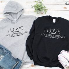 Surprise your special someone with the perfect gift – a Matching Set with an I Love My Girlfriend/Boyfriend design! Our matching sets include t-shirts, hoodies, and sweatshirts with fun and creative designs that are perfect for couples. Show your love with a cute matching shirt, a funny couple hoodie, or a cozy couples sweatshirt. Whether you’re looking for a simple couple t-shirt or a special relationship matching shirt, we have the perfect outfit for you. Shop now for the perfect matching set! Cute Couple Shirts, Valentine Sweatshirt, Matching Hoodies, Funny Couple, Hoodie Allen, Couples Sweatshirts, Couple Shirt, Matching Sweatshirts, Gift For Couples