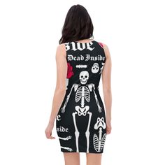 Tight gothic dress, perfect reflection of modernity and elegance. It is made from the highest quality materials and features a stunning mix of skulls and roses making it a unique masterpiece. This dress is the garment you need to become the center of attention anywhere. * 82% polyester, 18% elastane * Fabric weight: 230 g/m² (6.78 oz/yd weight may vary by 5% * Made with soft microfiber yarn that is pleasant to the touch * Four-way stretch fabric Gothic Fitted Mini Dress For Halloween, Fitted Halloween Dress For Alternative Fashion, Fitted Dress For Halloween In Alternative Fashion Style, Edgy Fitted Halloween Dress, Fitted Sleeveless Emo Dress, Halloween Alternative Fitted Dresses, Fitted Alternative Style Halloween Dress, Alternative Fitted Dress For Halloween, Alternative Style Fitted Dress For Halloween