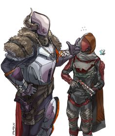 two people in armor standing next to each other