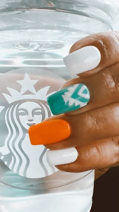 Black And White Aztec Nails, Southwest Nail Art, White And Turquoise Nails Western, Simple Aztec Nail Designs, Cute Western Nails Short, Simple Western Acrylic Nails, Western Nails Orange, Aztec Nail Ideas, Teal Country Nails