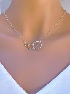 interlocking circle necklace in Sterling Silver/Gold,Three Circle Necklace,Past Present Future Necklace,Three Ring Necklace, Eternity Circle Eternity Necklace, Interlocking Circle Necklace, South San Francisco, Ribbon Gift, Past Present Future, Three Rings, Rainbow Earrings, Chain Extenders, Circle Necklace