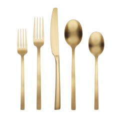 a set of gold colored utensils and spoons