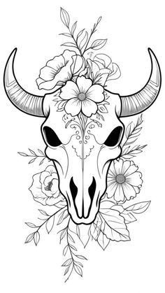 How To Draw Tattoo Designs, Taurus Skull Tattoo For Women, Line Art Tattoo Stencil, Cow Skull Tattoo Stencil, Free Printable Tattoo Designs, Free Western Coloring Pages, Tattoo Ideas Easy Simple, Christmas Cow Coloring Page, Western Mandala Tattoo