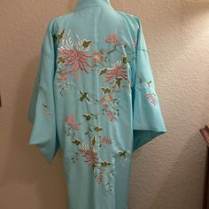 New Without Tags From Kyoto, Japan. Traditional And Classic. Embroidered Flowers And Birds With Gold Thread Embellishment. 100% Polyester, Lined. Japan Traditional, Kyoto Japan, Gold Thread, Gold Threads, Japanese Kimono, Kimonos, Embroidered Flowers, Kyoto, Thread