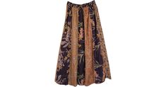 Designer Dori Patchwork Hippie Long Skirt in Clothing - This is a brown-toned vertical patchwork skirt in sunray or accordion pleats that start out smaller at the waist and get larger toward the hem - a design that is known to make you look taller; the long linear patchworks are joined together and highlighted on the seams by a thick bundled thread (dori) running from waist to hem to give a fascinating look. Features: Patchwork, Misses, Peasant, Printed, Bohemian, Patchwork Rayon Long Skirt. Casual Brown Patchwork Skirt, Brown Patchwork Tiered Skirt, Brown Cotton Flowy Skirt, Brown Cotton Maxi Skirt With Lining, Brown Cotton Maxi Skirt With Lined Skirt, Flowy Cotton Brown Skirt, Brown Flowy Cotton Skirt, Brown Pleated Tiered Skirt, Brown Vintage Tiered Skirt