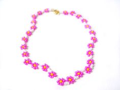 Hot Pink Flower Anklet Daisy Chain Ankle by JewelleryByJora White Flower Necklace With Colorful Beads For Summer, White Summer Flower Necklace With Colorful Beads, Summer White Flower Necklace With Colorful Beads, Flower-shaped Colorful Beaded Necklaces For Summer, Colorful Flower-shaped Beaded Necklaces For Summer, Trendy Multicolor Flower Necklace For Summer, Summer Flower-shaped Beaded Necklaces With Colorful Beads, Trendy Multicolor Summer Flower Necklace, Pink Beaded Bracelets For Spring Festival