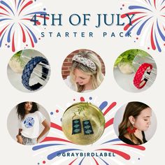 the fourth of july starter pack includes four different styles of hair accessories, including headbands and ear rings