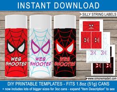 spiderman water bottle labels, stickers and other items to make your own personalized