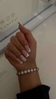 Winter Bday Nails, Nails Acrylic Ideas Simple, Best Wedding Nails Brides, French With Gems, Simple Glam Nails, 16 Birthday Nails, 18th Birthday Nails Ideas, Nail Ideas With Gems, Baddy Nails