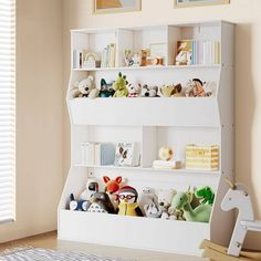 a child's room with toys and bookshelves