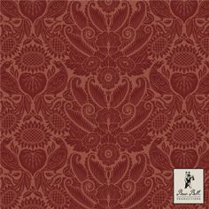 a red wallpaper with an intricate design on it's side and the words, love