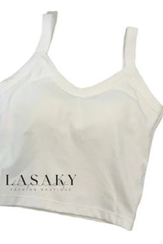 Lasaky - Cotton Spaghetti Strap Top with Bust Support, Seamless Slimming Fit - Perfect for Layering and Versatile Use as an Undergarment Seamless Spaghetti Strap Summer Tops, White Seamless V-neck Top, Summer Cami Top With Seamless Design, Seamless Cami Camisole For Summer, White Tops With Built-in Bra And Wide Straps, White Seamless Tank Camisole, White Seamless Stretch Tank Top, Seamless V-neck Summer Tops, Summer Seamless Tank Crop Top