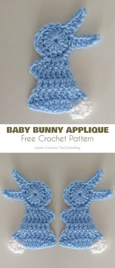 two crocheted bunny appliques with the words baby bunny applique