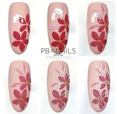 Painted Flower Nail Art, Petal Nail Art Designs, Basic Flower Nail Art, Brush Work Nail Art Designs, Flowers Design Nails, Nail Art For Spring, Art For Spring, Diy Rhinestone Nails, Dot Nail Art Designs