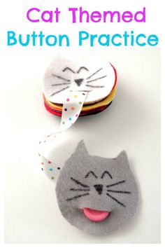 an image of cat themed button practice with text overlay that reads, cat themed button practice