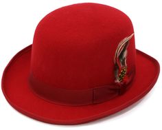 Premium Wool Derby Hat - Red Mens Derby Hats, Ribbon Feather, Brown Derby, Tall Hat, Felt Crown, Gentleman's Wardrobe, Kentucky Derby Hats, Bowler Hat, Derby Hat