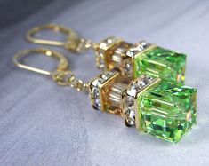 Gold Peridot Earrings, Swarovski Crystal, Gold Filled, Green and Champagne Earrings, Dangle Bridesmaid Wedding Jewelry, August Birthday Gift Elegant Yellow May Birthstone Jewelry, Lime Green Jewelry For May Birthstone Gift, Green Dangle Jewelry For Anniversary, Green Jewelry For May Birthstone Celebration, Green May Birthstone Jewelry For Celebration, Green Birthstone Jewelry For Party, Green Faceted Jewelry For Weddings, Green Peridot Jewelry For Gift, Formal Lime Green Peridot Jewelry