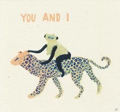 a card with an animal riding on the back of a cheetah