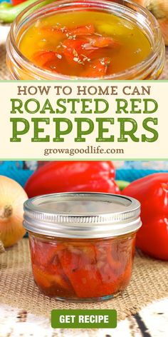 the recipe for roasted red peppers is in a jar