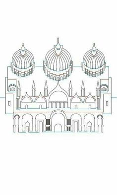 an architectural drawing of a building with three domes