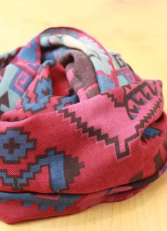 Beautiful Aztec patterned scarf in fuchsia. Pink Bohemian Scarf One Size, Pink Bohemian Scarves For Fall, Pink Bohemian Scarf For Fall, Desert Scarf, Patterned Scarf, Knit Poncho Sweater, Multi Strand Bracelet, Gold Bracelet Cuff, Patterned Scarves