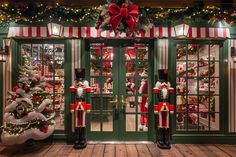 a store front decorated for christmas with holiday decorations