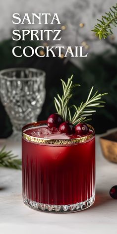 the santa spiritz cocktail is garnished with cranberries and pine needles