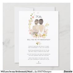 a wedding card with the words will you be my bridesmaid?