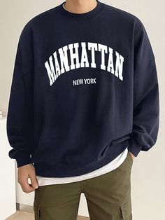 Navy Blue Casual Collar Long Sleeve Fabric Letter Pullovers Embellished Slight Stretch  Men Hoodies & Sweatshirts Blue Hoodie Outfit, Mochila Jansport, Hoodie Outfit Men, College Sweater, Outfit Hoodie, Navy Blue Hoodie, Men Hoodies, College T Shirts, Navy Blue Sweater