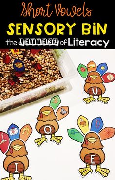 a close up of a plate of food with turkeys on it and the words sensory bin