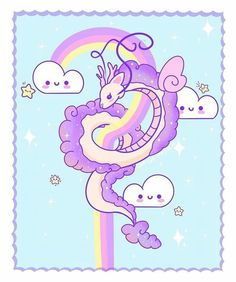 an image of a dragon with rainbows and clouds