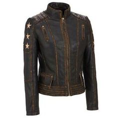 Women's Distressed Brown Cafe Racer Vintage Biker Leather Jacket | eBay Cafe Racer Leather Jacket, Brown Cafe, Vintage Stripes, Distressed Leather Jacket, Long Leather Coat, Vintage Biker, Star Wars Women, Movies Outfit, Real Leather Jacket