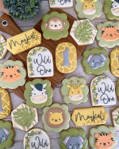 some decorated cookies with animals on them