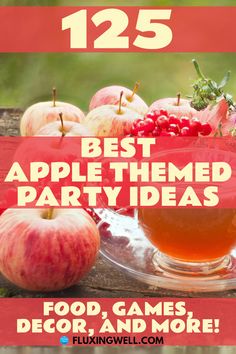 125 Best Apple Themed Party Ideas: Food, Games, Decor, and More! Apple Theme Party Favors, Apple Harvest Party Ideas, Apple Theme Bridal Shower Ideas, Apple Harvest Party, Apple Baby Shower Decor, Apple Orchard Birthday Party, Apple Decorations Party, Apple Festival Ideas, Baby Shower Apple Theme