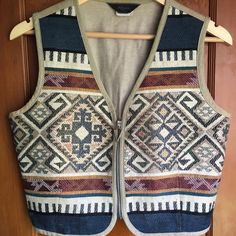 Vintage Western Roper Vest. Woven Southwest Pattern, Mostly Cotton. Awesome Sipper. Excellent Condition. Almost Never Worn. Size Small, But Fits Like A Medium. Has A Tightening Strap In The Back. Bohemian Fall Vest Outerwear, Bohemian Vest Outerwear For Fall, Vegas Outfits, Southwest Pattern, Vegas Outfit, Refashion Clothes, Vintage Western, Blue Brown, Made In Usa