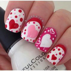 a mani with hearts on it and polka dot nail art designs for valentine's day