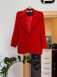 Beautiful Escada blazer in orange color is in great vintage condition, without any issues Formal Orange Blazer For Fall, Orange Fitted Formal Outerwear, Formal Orange Outerwear For Fall, Formal Orange Outerwear With Notch Lapel, Formal Fitted Orange Outerwear, Elegant Fall Orange Blazer, Elegant Orange Fall Blazer, Vintage Red Blazer For Formal Occasions, Formal Orange Notch Lapel Outerwear